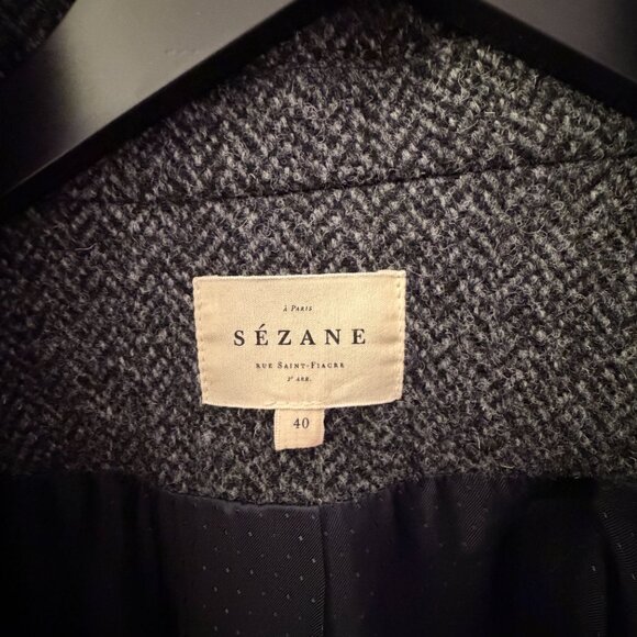 Sezane Jeff Coat Black Grey - Size 8 - Picture 3 of 5